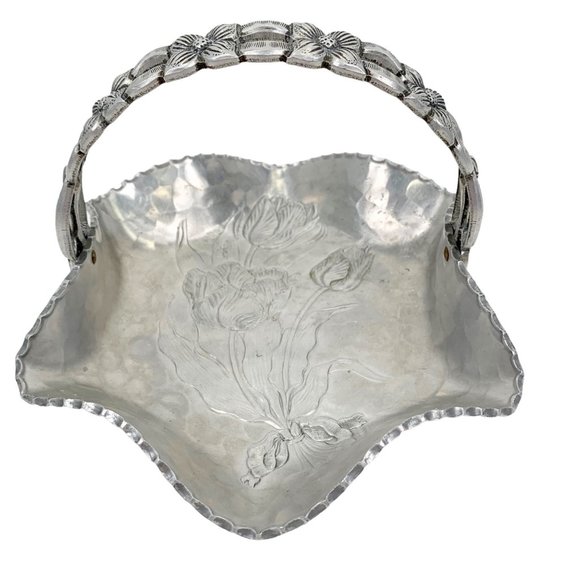 Vintage Rodney Kent Basket Hand Hammered Aluminum No. 429 Floral Tulip 1950s MCM - Picture 12 of 12